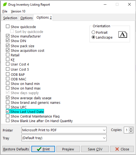 Kroll Options 2 tab — second export with Last Used Date